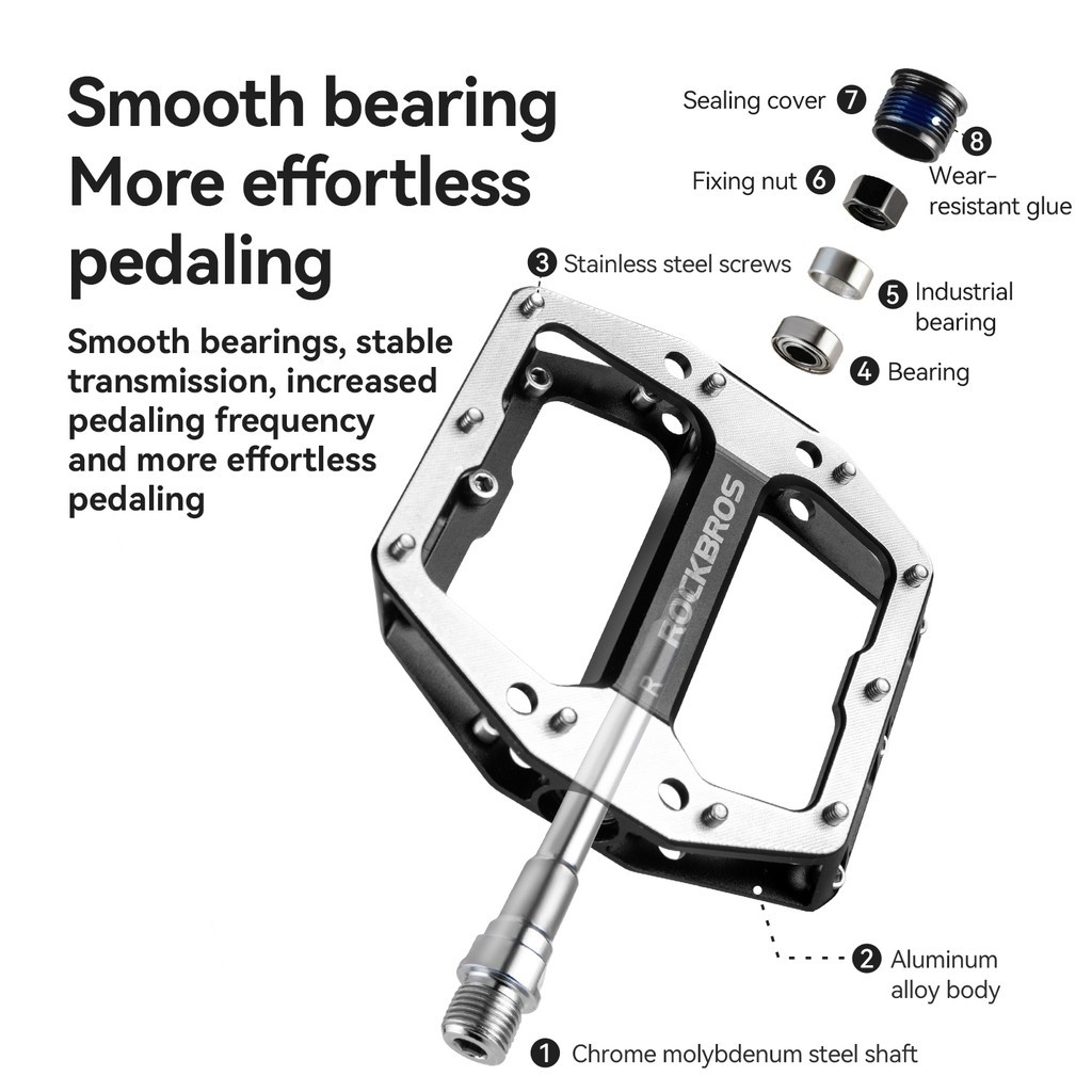 ROCKBROS Mountain Road Bike Pedals Wide Flat Aluminum Alloy Pedal Non-Slip 9/16″