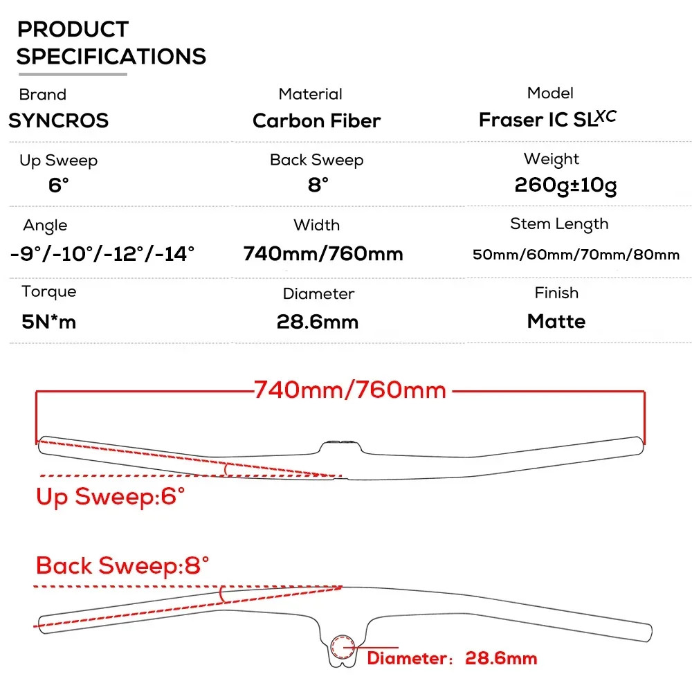 -9°/-10°/-12°/-14° Carbon Integrated mountain bike Handlebar 60mm With Mount