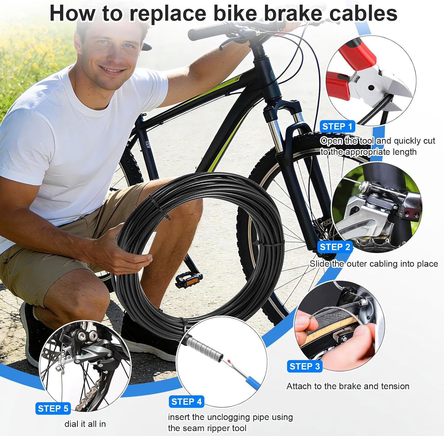 Brake Cable Housing, 5Mm X 50Ft Bicycle/Bike Lined Brake Cable Housing,Bicycle