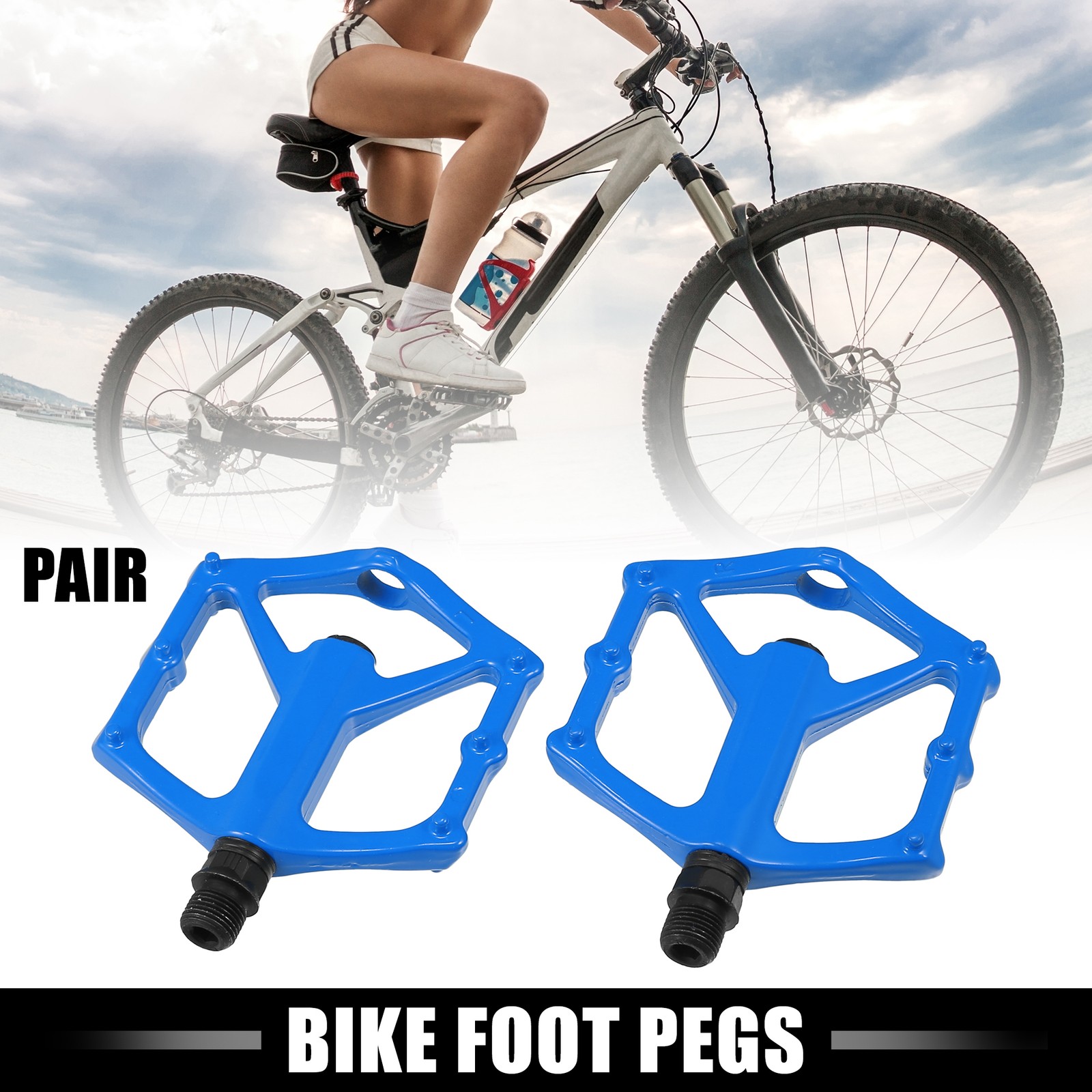 1 Pair Aluminum Alloy Bicycle Pedal Rear Foot Peg Blue Fit 9/16 Inch Axles