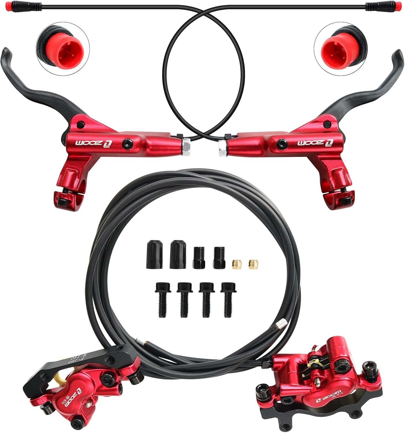 Bike Hydraulic Brake Set 4-Pistons Zoom HB876E E-Bike Mountain Road Red