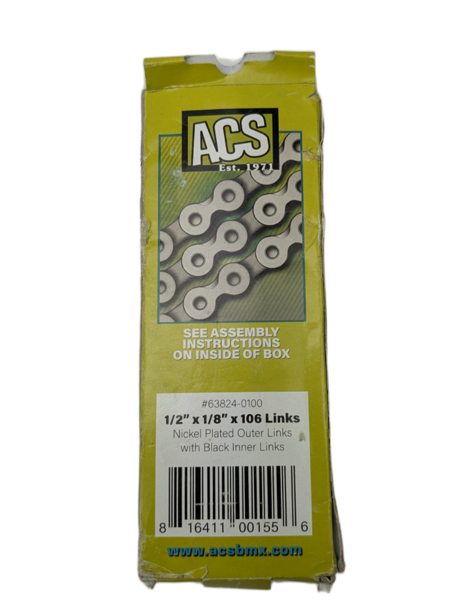 ACS 63824-0100 Crossfire Single Speed Chain 1/2″ x 1/8″ 106 Links Silver/Black