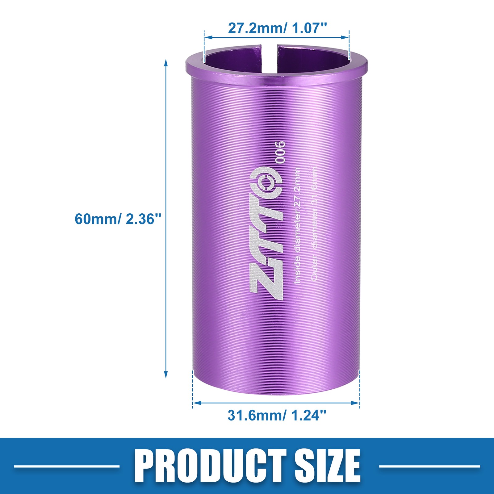 27.2mm 1.07″ ID 31.6mm 1.24″ OD Seat Post Adapter for Bicycle Durable Purple