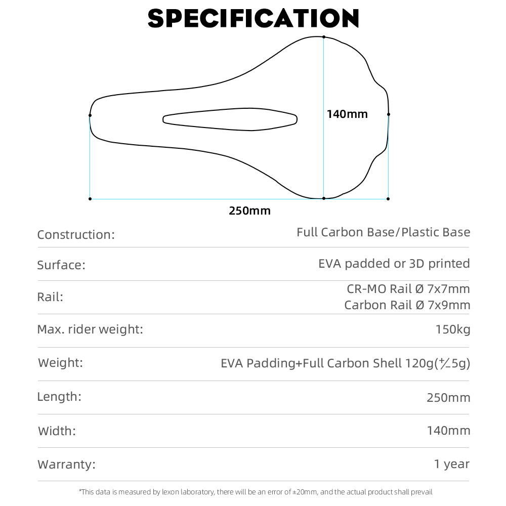 3D Printed Bicycle Saddle Ultralight EVA Carbon Saddle 250x140mm Bike Seating
