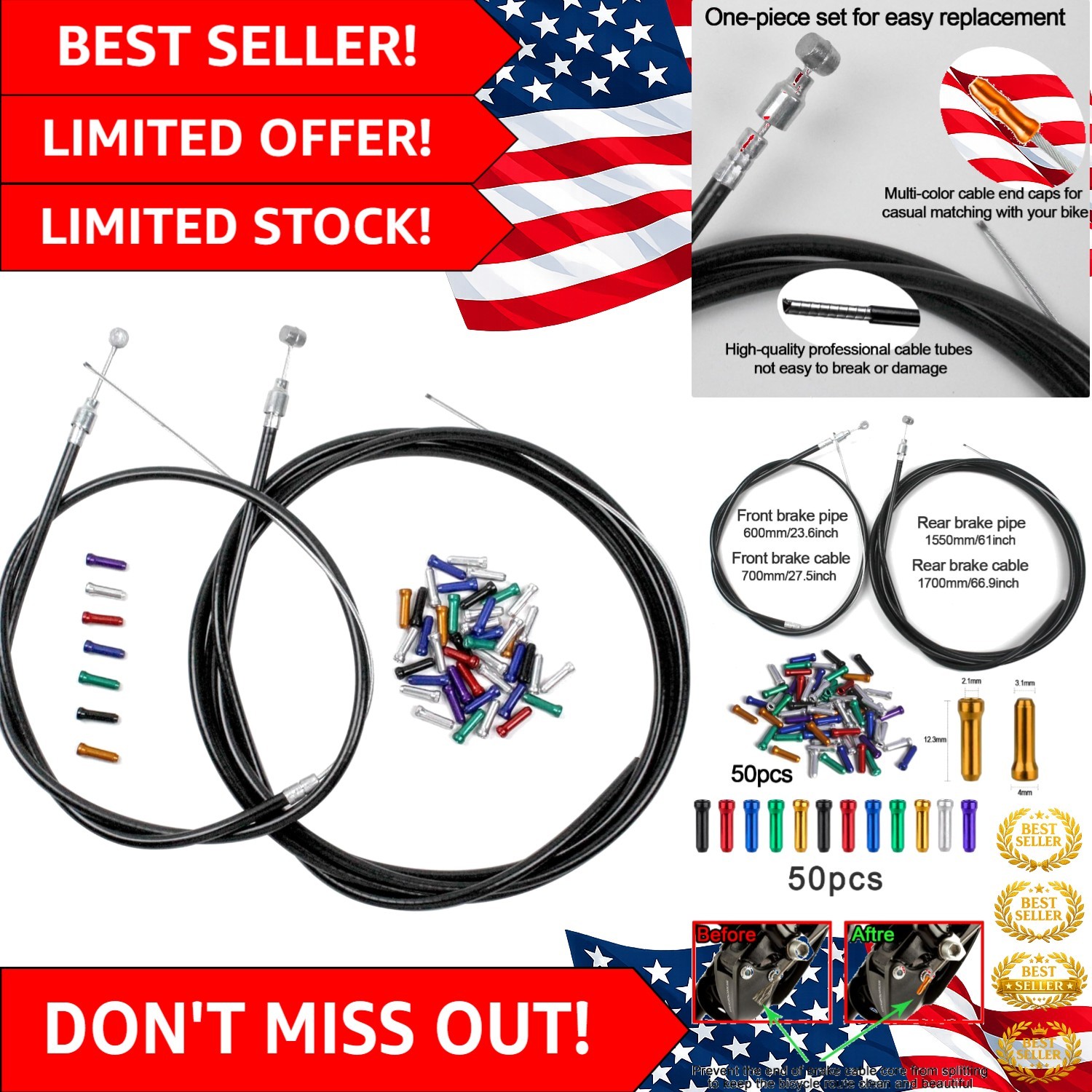Durable MTB Brake and Shifter Cable Set – Zinc-Coated Steel for Smooth Braking