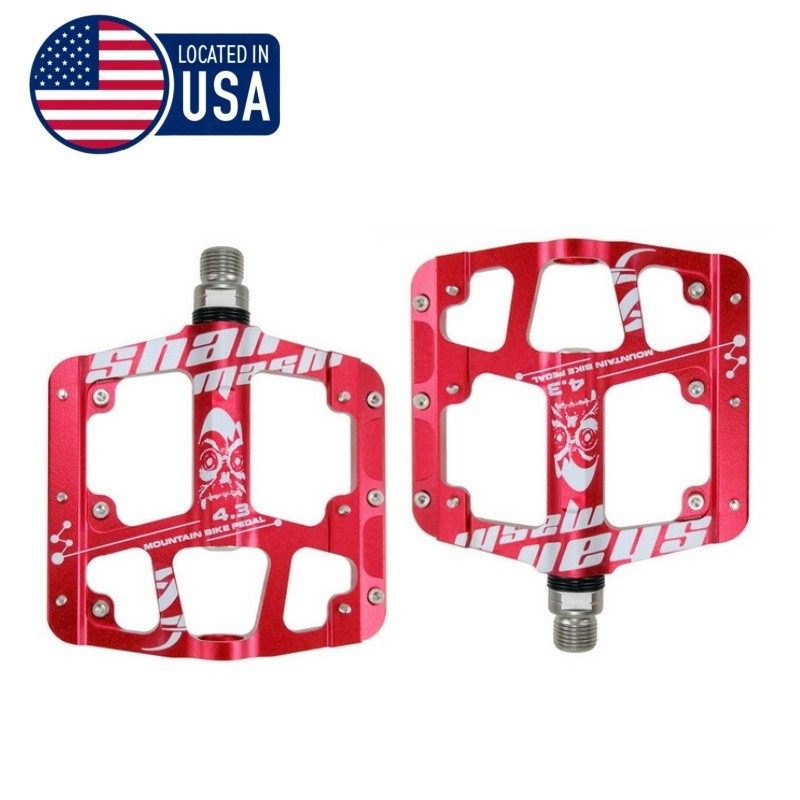 SHANMASHI Bike Pedals 3 Bearings Platform Flat 9/16″ Pedals Aluminium Alloy Red