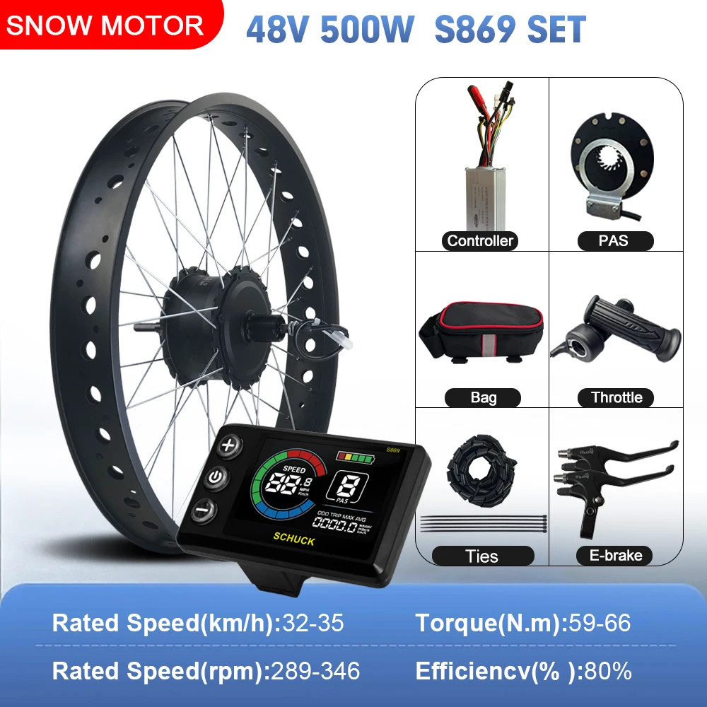 36V 48V 500W Rear Cassette Hub Motor Wheel for Snow E-bike Conversion Kit