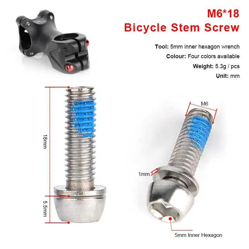 2pcs Alloy Steel Stem Bolts MTB Road Bike Screw M6 6mm x 18mm Screw Bicycle