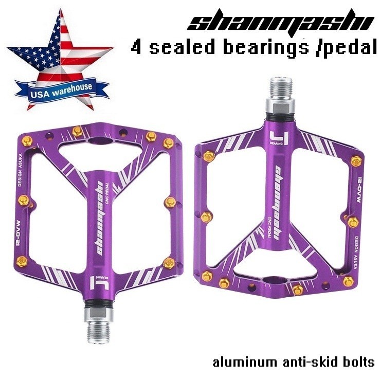 Aluminum Road MTB Mountain Bike Bicycle Pedal 4 Bearings Flat Pedals Purple