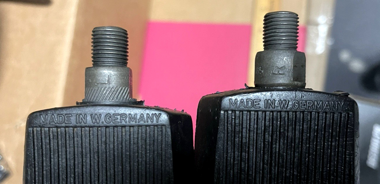 NOS VINTAGE W. GERMANY BICYCLE PEDALS SOLID RUBBER SCHWINN RALEIGH CRUISER