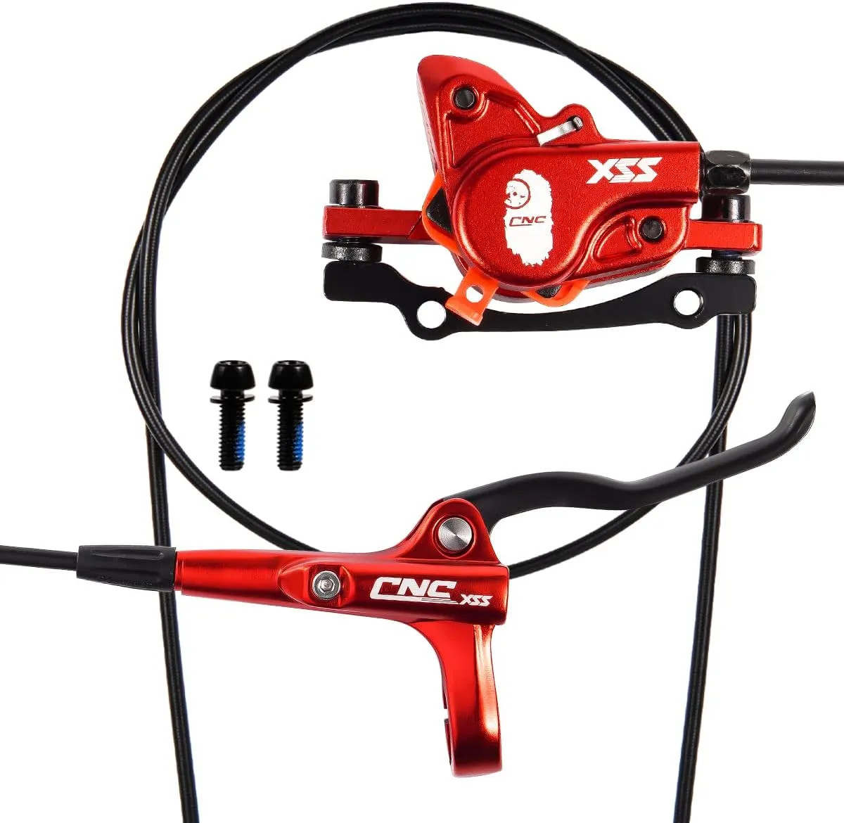 MTB Hydraulic Disc Brake Set Front 800mm Rear 1450mm Mountain Bike Red Parts New