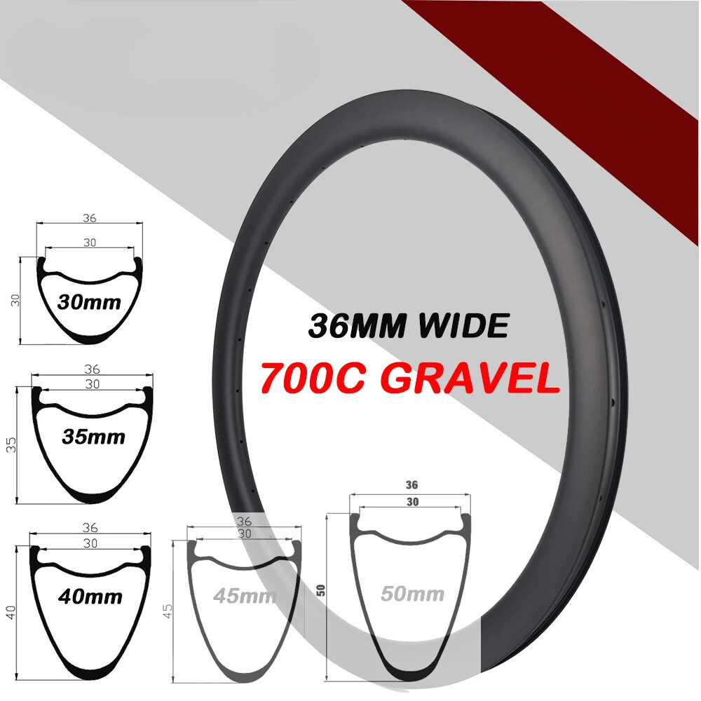 700C 36mm Width Gravel Bike Carbon Rim Hook Tubeless UD 3K Matte Glossy 20H-36H