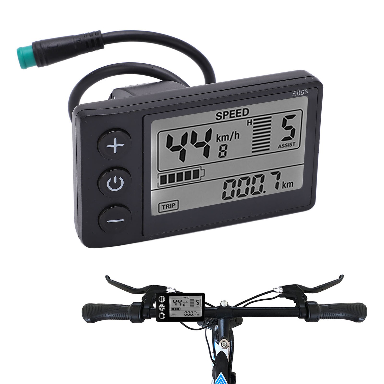 S866 LCD Display 24/36/48V Compatible IP65 Waterproof E-Bike Data Monitor Panel