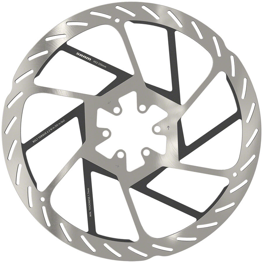 SRAM HS2 Disc Brake Rotor – 220mm, 6-Bolt, Rounded, Silver/Black