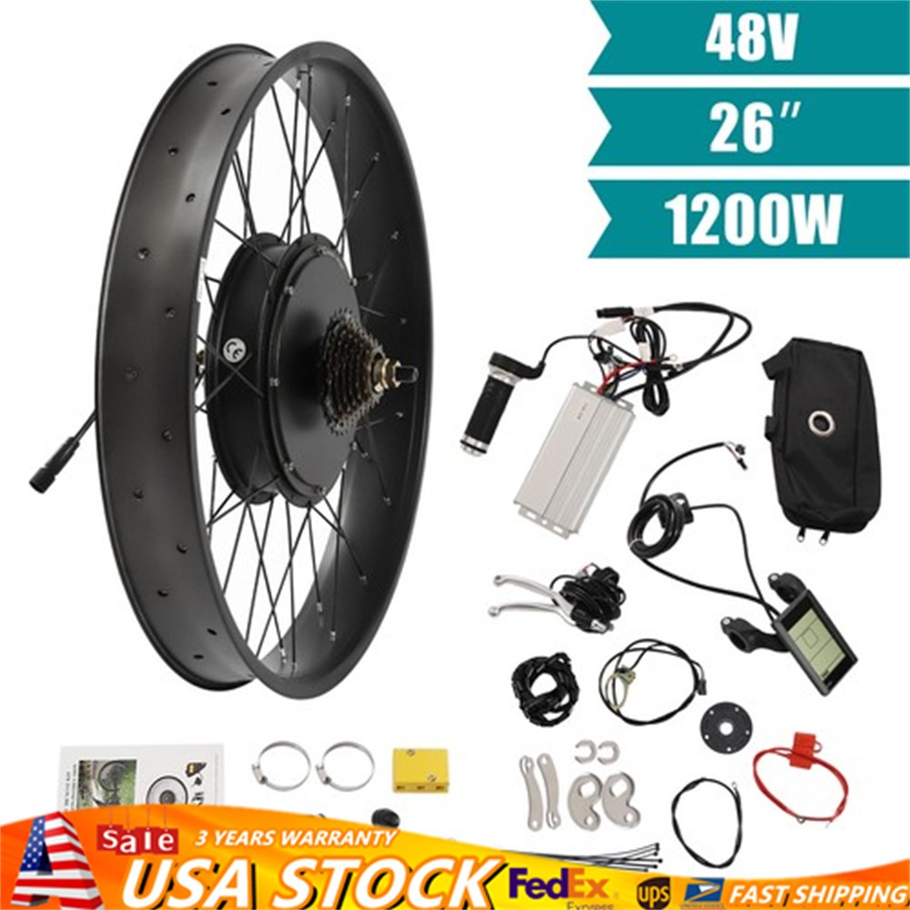 26″ 1200W Fat Tire Electric Bicycle Motor E-Bike Rear Wheel LCD Conversion Kit