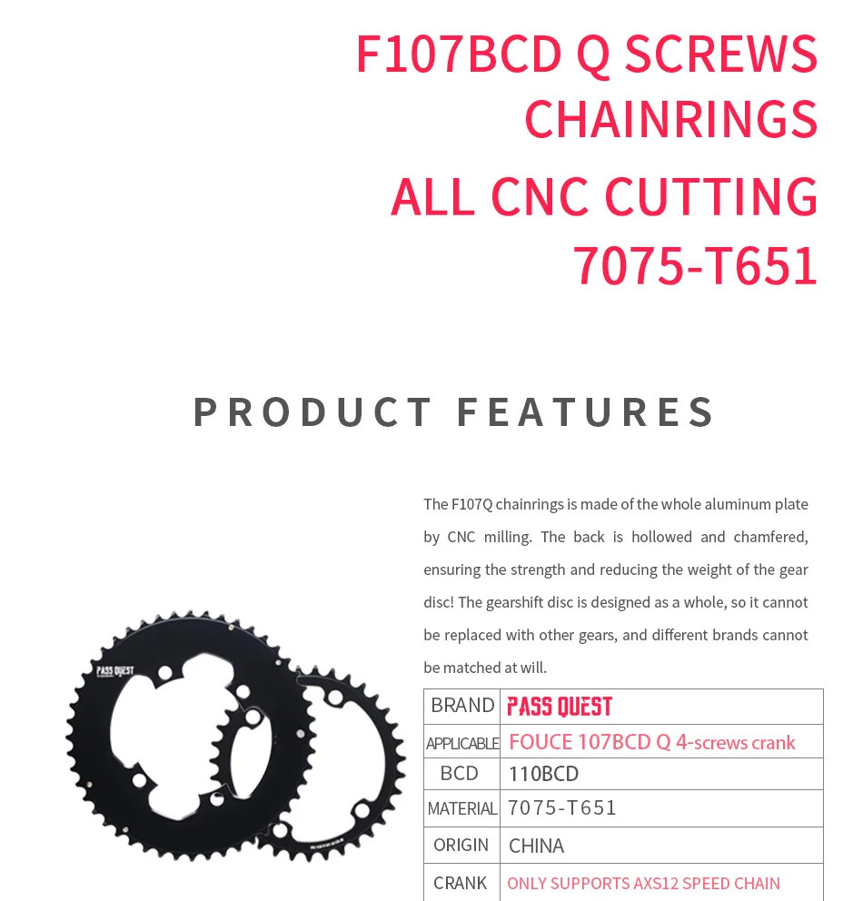 12 Speed Chainring for Sram 107 Bcd Crankset Double Chainwheels 50-37T 52-39T