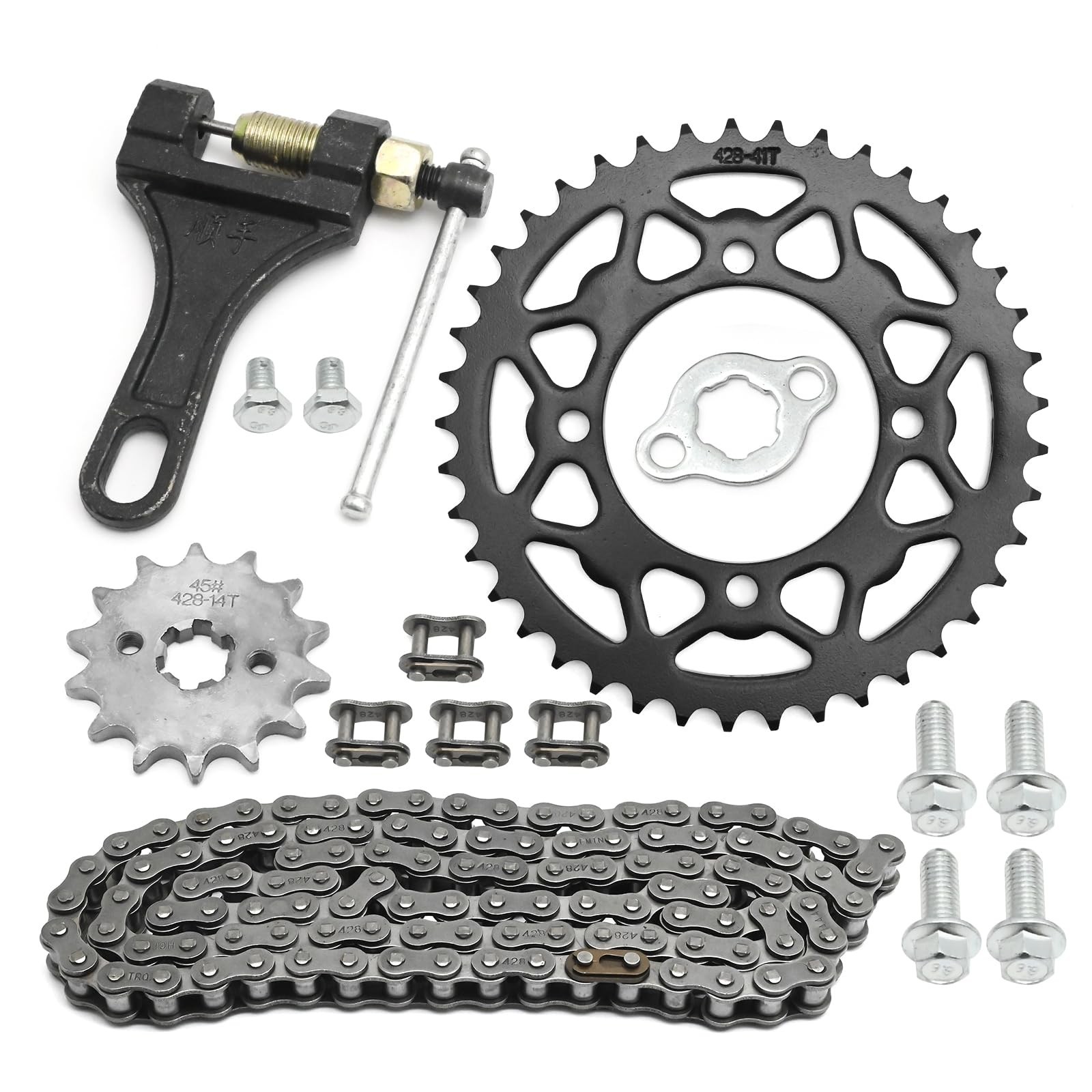 428 Chain ATV Motorcycle Rear Sprocket (41 Tooth), Front Sprocket (14 Tooth, …