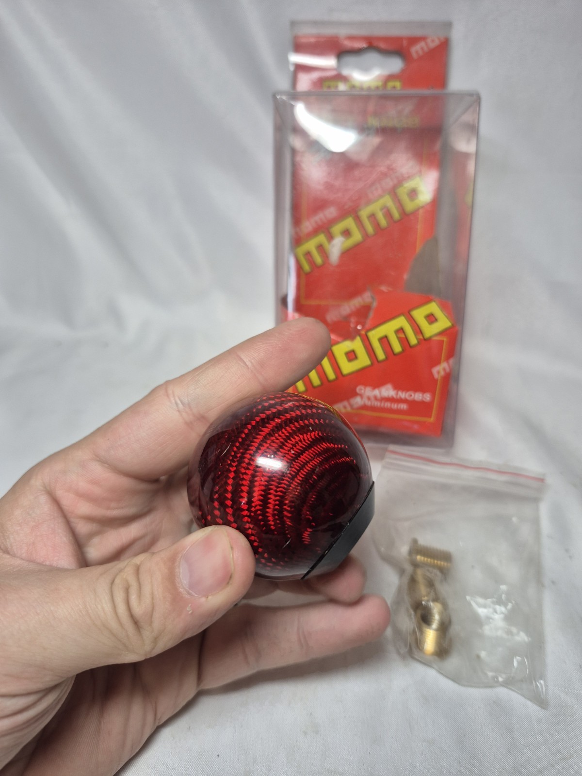 VTG MOMO Car Red Aluminum Gear Shift Knob Shifter Handle CARBON FIBER LOOK