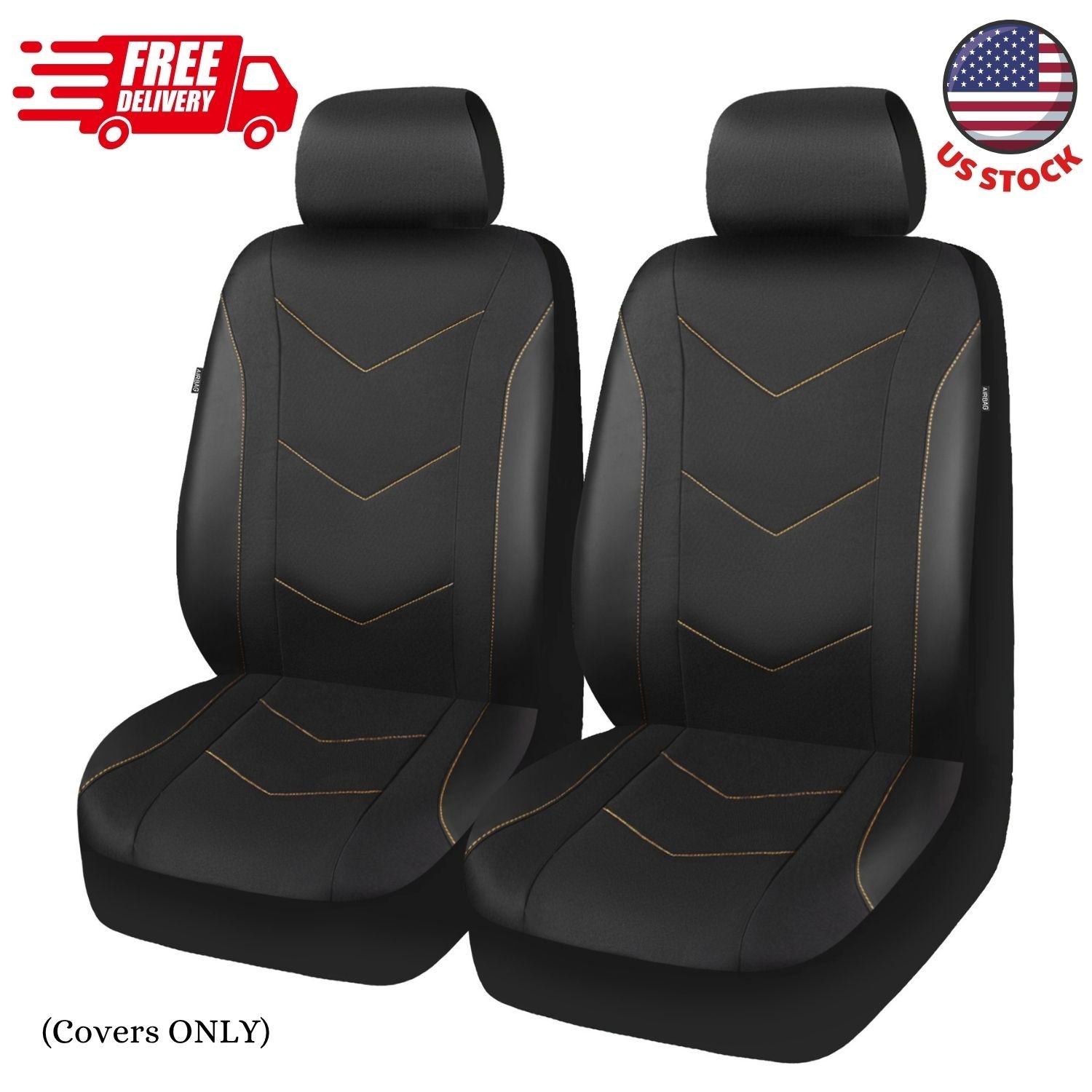 Black Durable Leatherette & Durable Water Resistant Front Car Seat Covers,2 pack