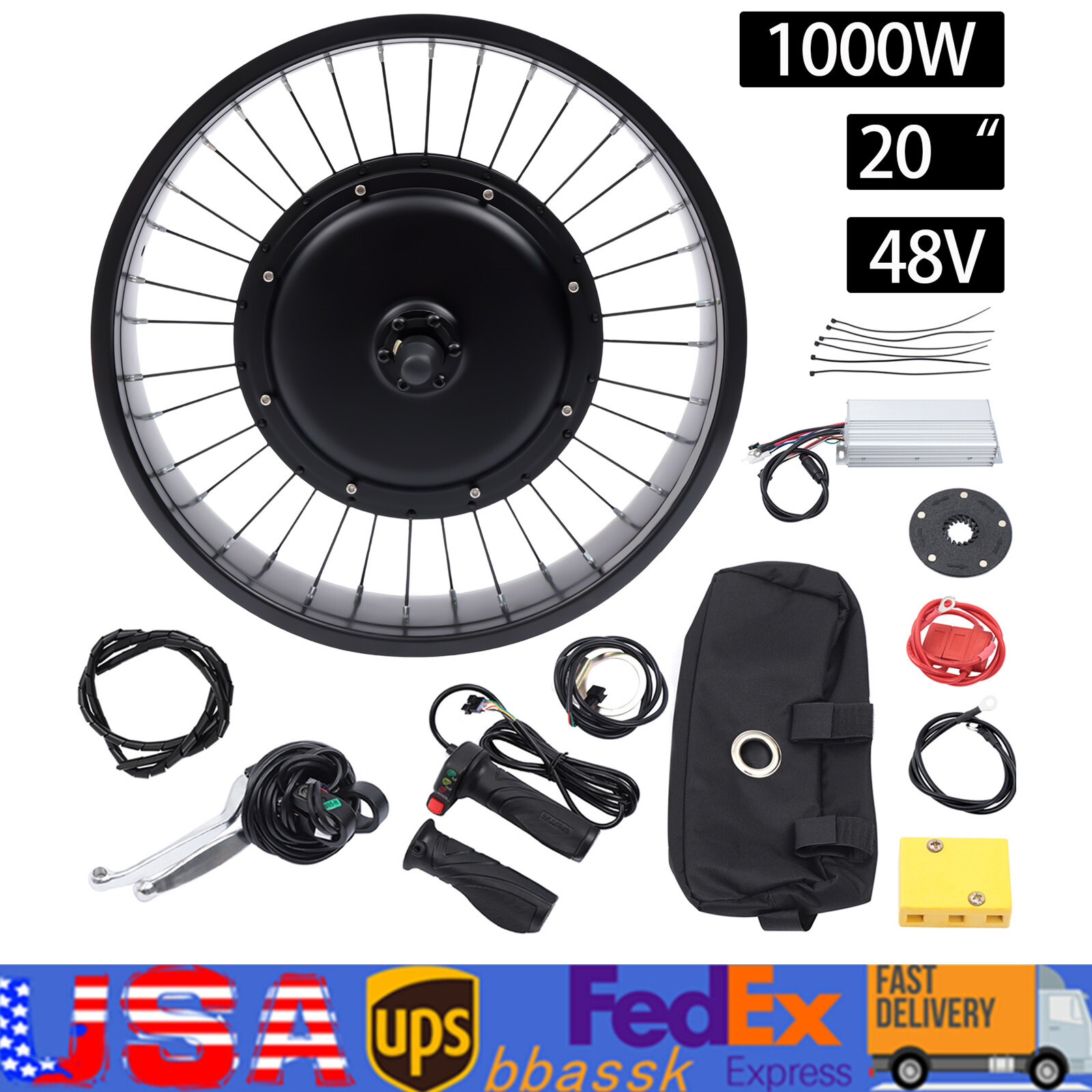 20″ 48V 1000 W E-Bike Electric Bicycle Motor Conversion Kit Fat Tire Front Wheel