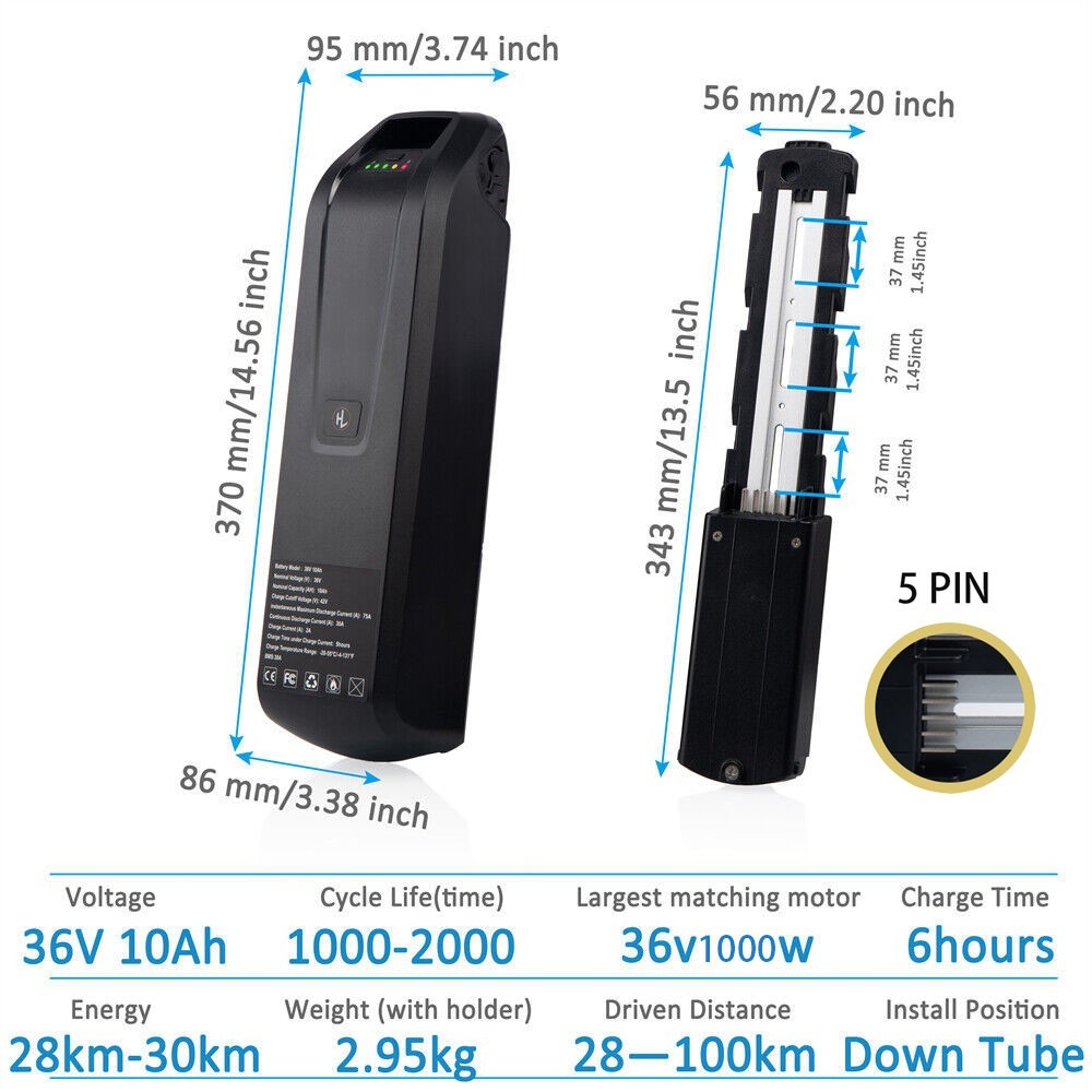 Ebike Battery 36V 48V 52V 15Ah 20Ah 4Pin/5Pin for 0~2000W Electric Bicycle Bike