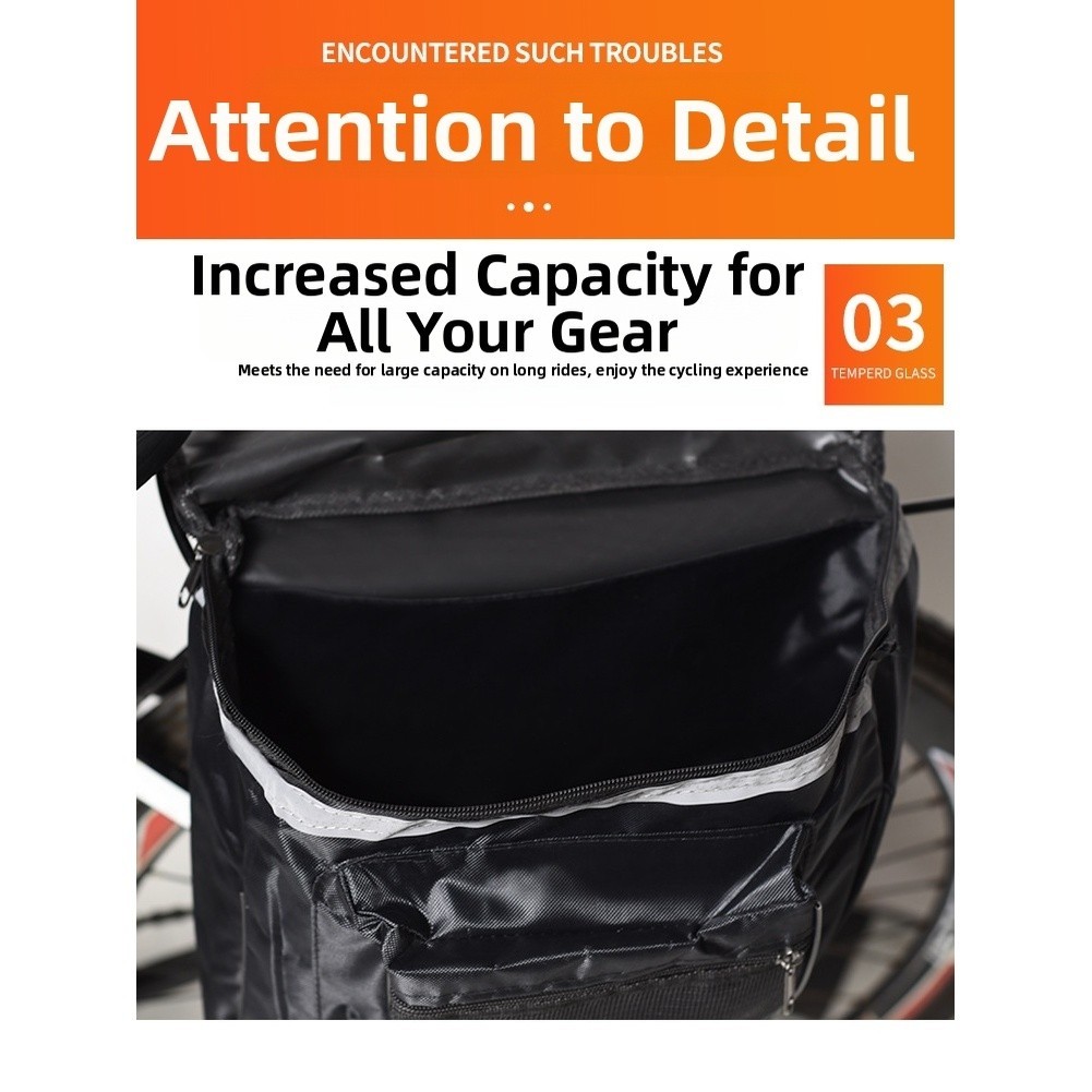 Reflective Side Strips Bicycle Rear Pannier Bag 30x26x11cm Easy Mount Dismount