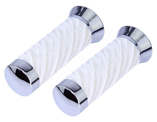 WHITE Chrome Velour Grips. Lowrider, Cruiser, Chopper Bike Parts