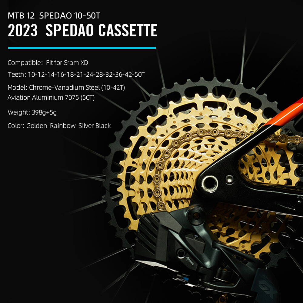 12 Speed 10-50T Golden MTB Cassette Bicycle Freewheel 12s Steel CNC for SRAM XD