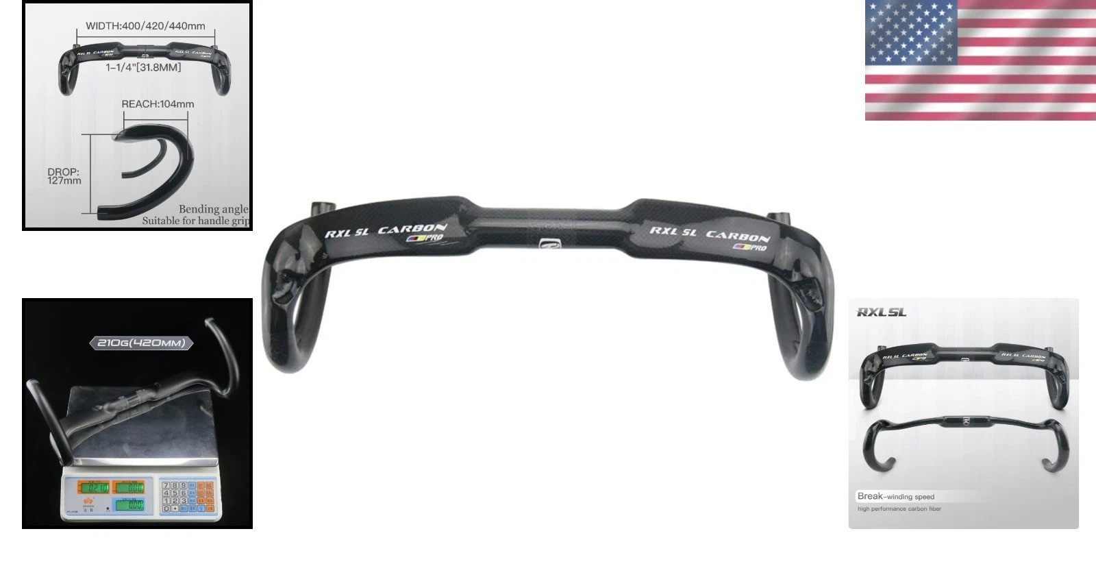 Lightweight Carbon Fiber Drop Handlebars 42mm Handlebar 31.8
