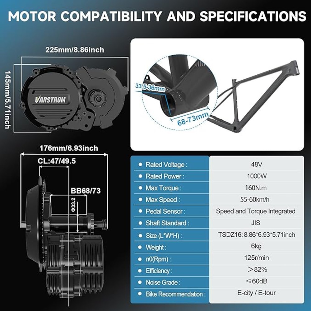 Tongsheng 48V 1000W TSDZ16 Mid Drive Motor eBike Conversion Kits Engine 68-73mm