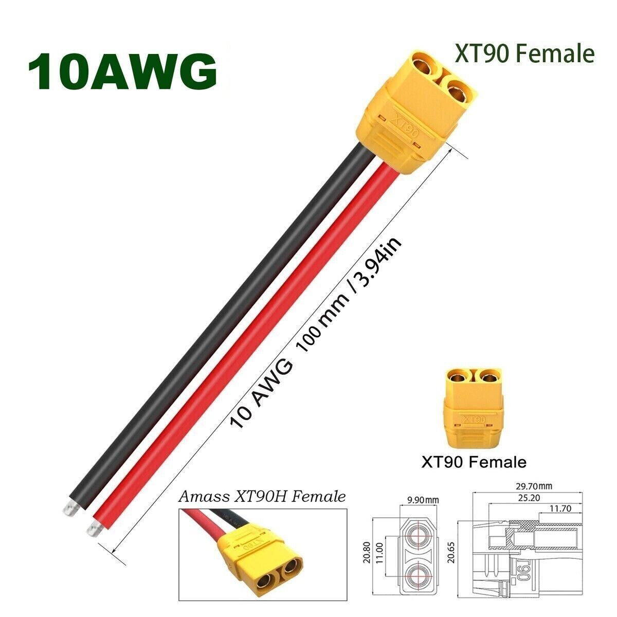XT90 FEMALE PLugs 10AWG 10cm Cable emergency Power supply battery Ebike Battery