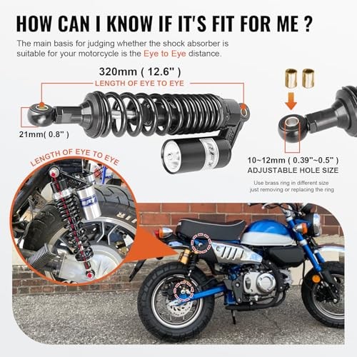 12.6 inch Universal Motorcycle Rear Air Shock Absorbers 320mm for HONDA Black