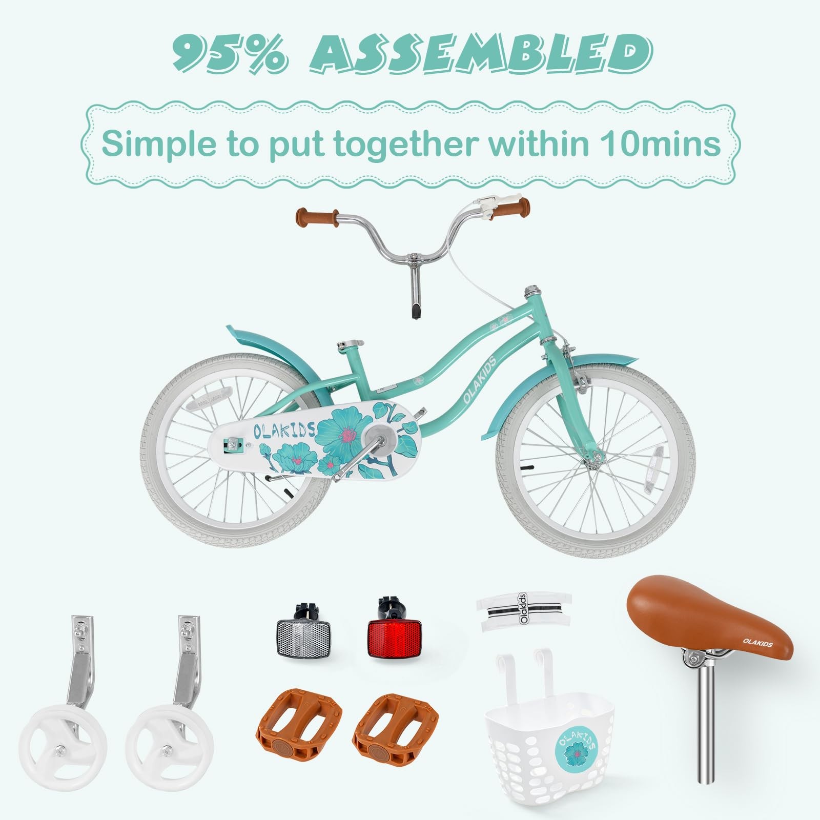Olakids Kids Bike 12 14 16 18 Inch Toddlers Bike Training Wheels Basket Safety