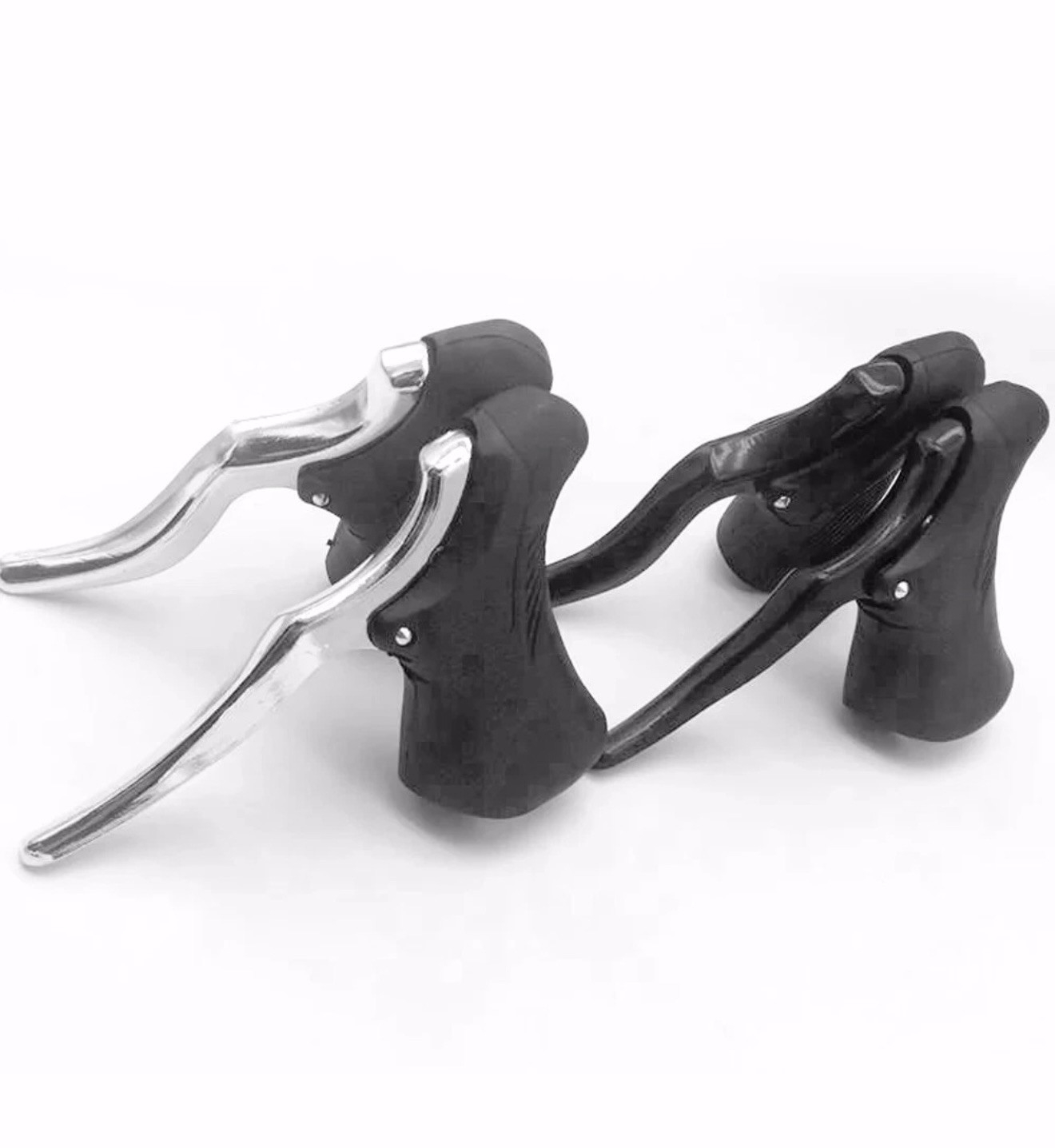 Bicycle Brake Levers Drop Bar Road Bike Hoods Set Black Silver Lightweight Pair