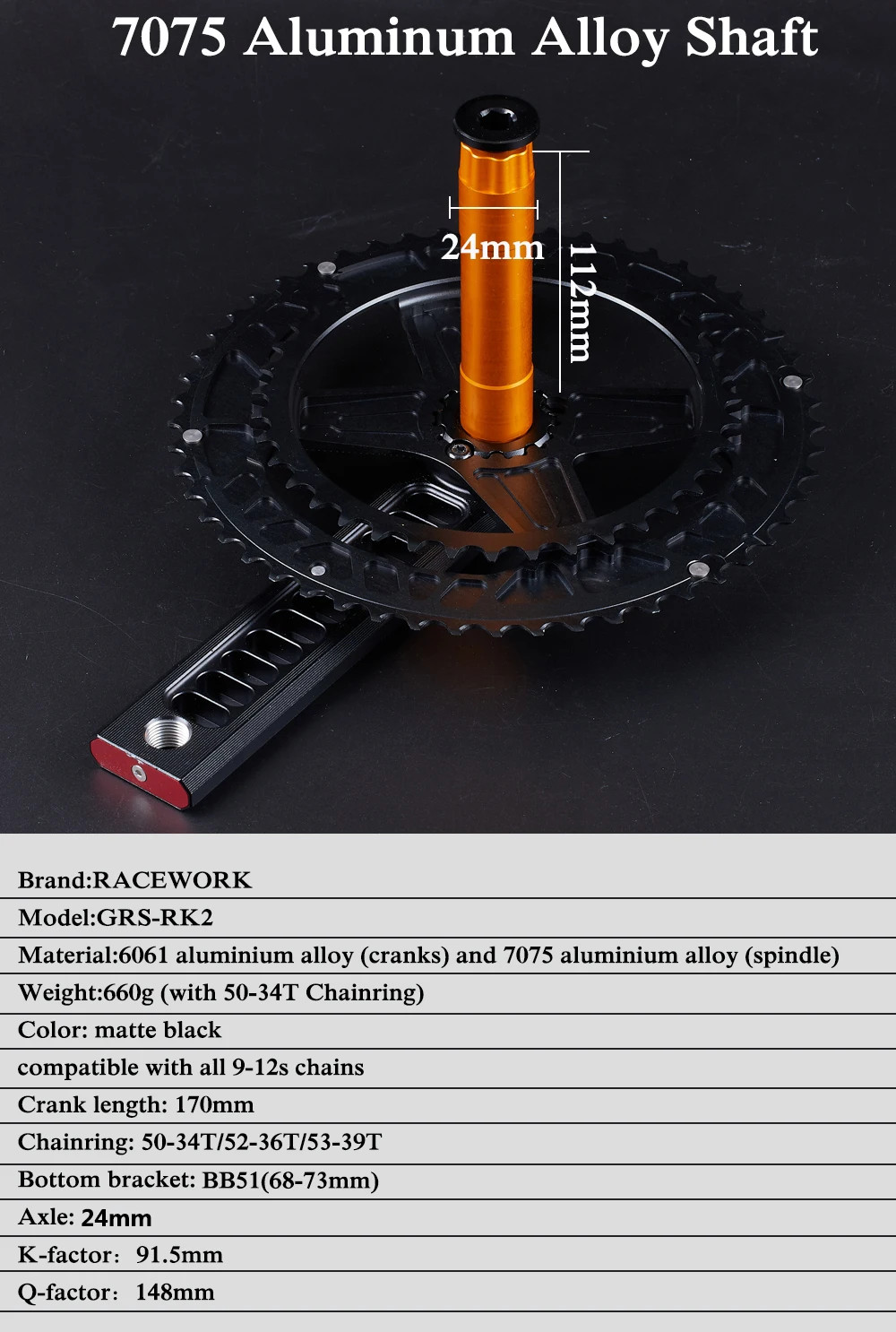 Road Bike Crankset 170mm Chainset Chain Wheel Shaft Bicycle Double Chainring