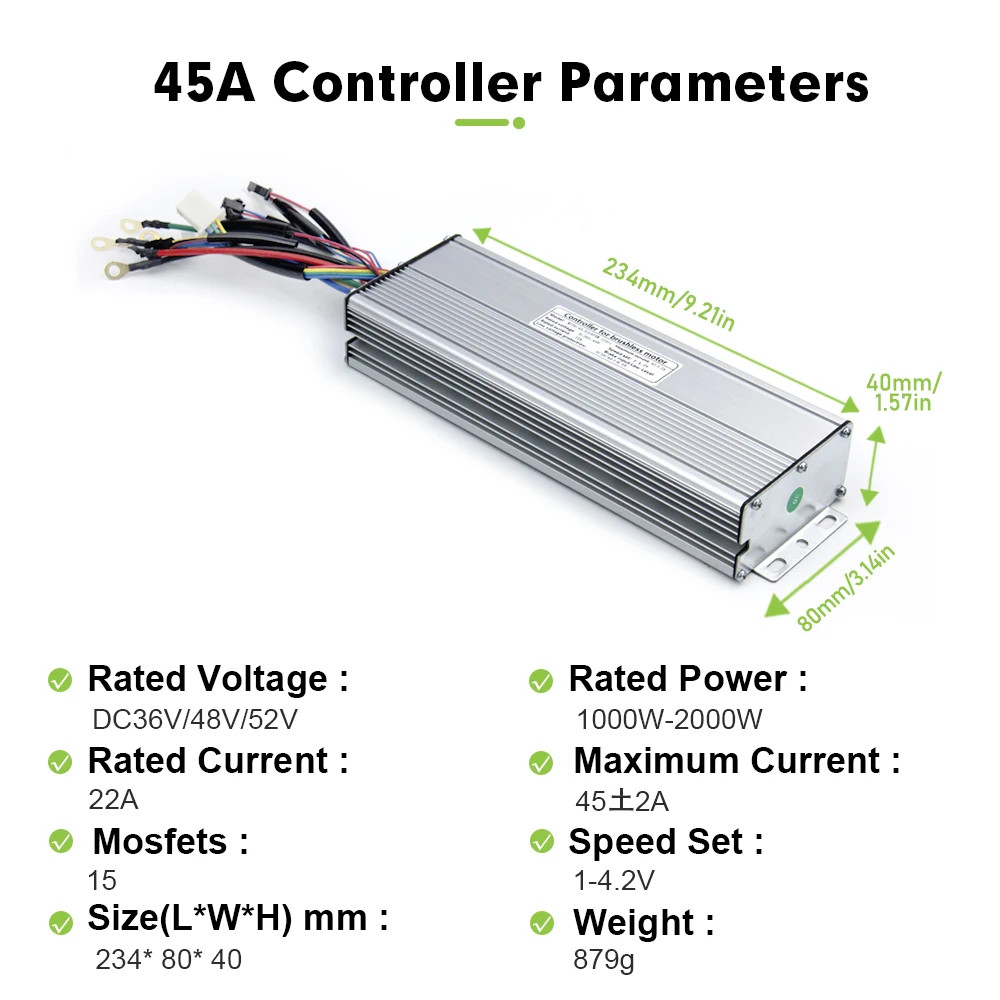 Electric Bike Sine Wave KT Controller 36V/48V/52V 45A with LCD Colour Display