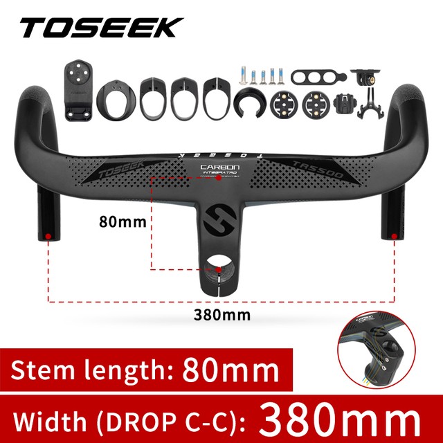 TOSEEK Carbon Fiber Integrated Handlebar -8° Gravel Road Bicycle Drop Bar 28.6mm