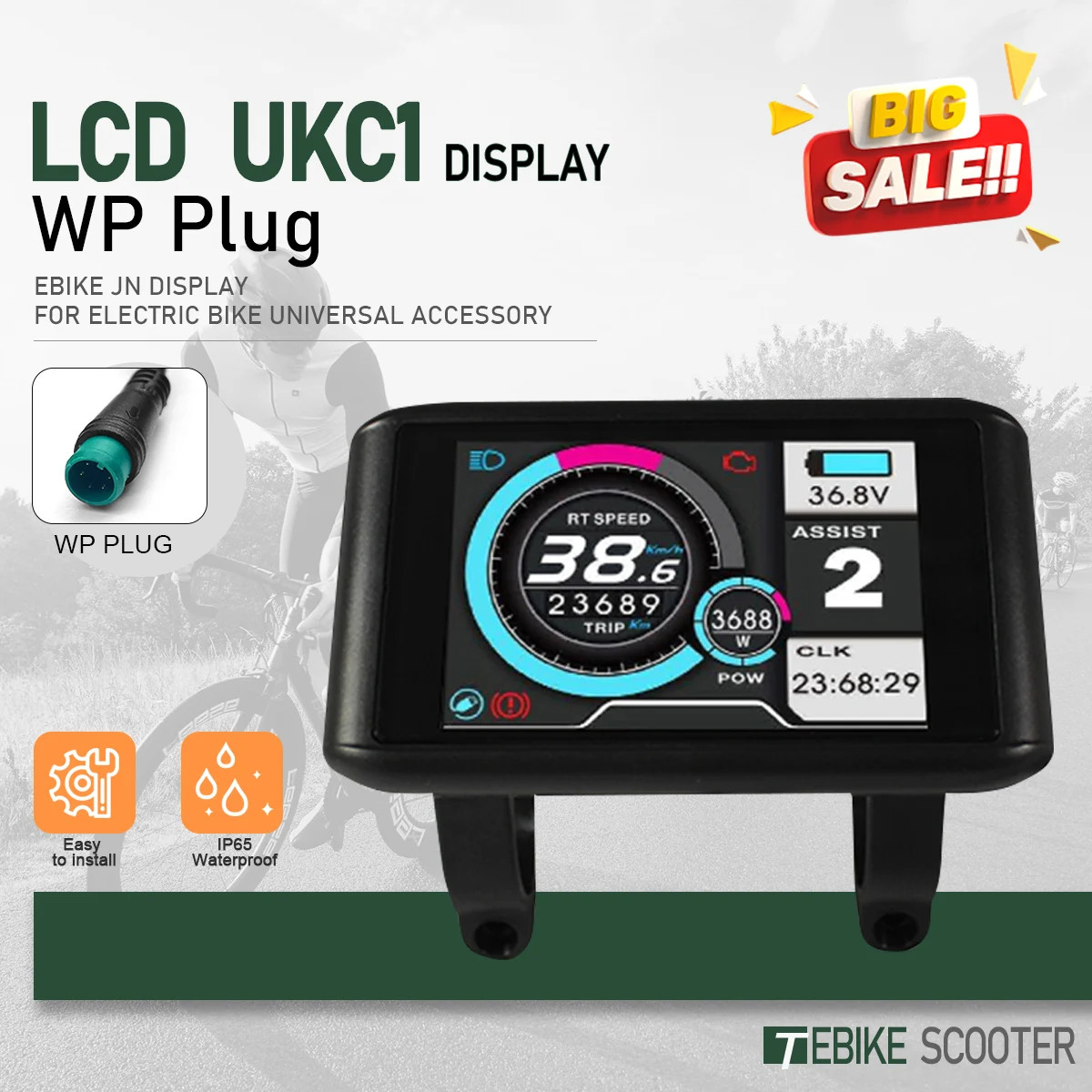 Electric Bicycle LCD Display 24V 36V 48V 52V 60V 72V SM/Waterproof Plug