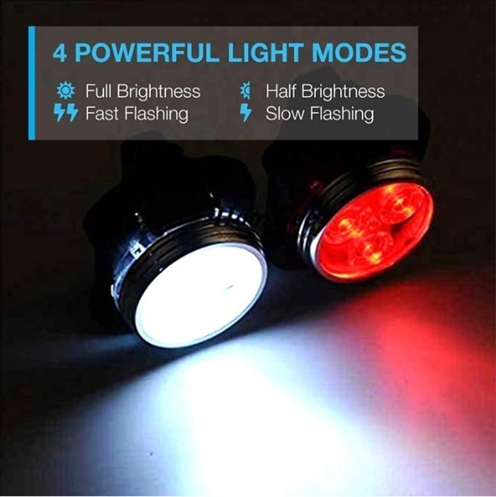 4x Mountain Bike Lights USB Rechargeable Bicycle LED Torch Front Rear + Lamp Set