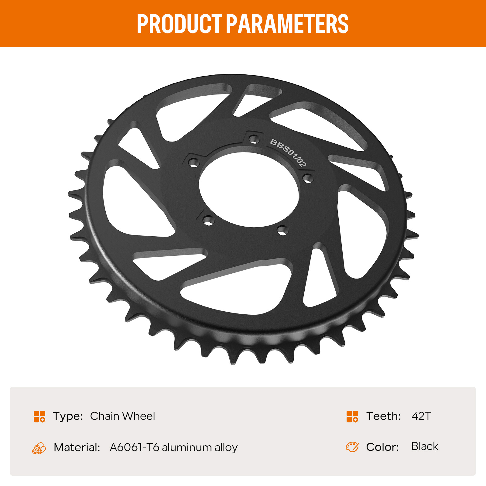 36/42/44T Sprocket Chainwheel for Bafang BBS01B BBS02B 250W-750W Motor Mid Kit