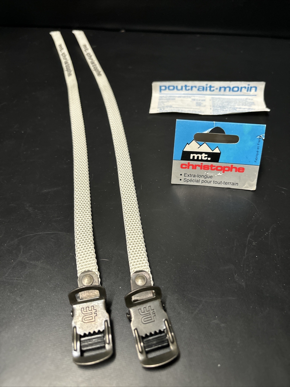 NOS Mt. Christophe White 440mm ATB Nylon Toe Straps Extra Long Fit: Gt Klein SE