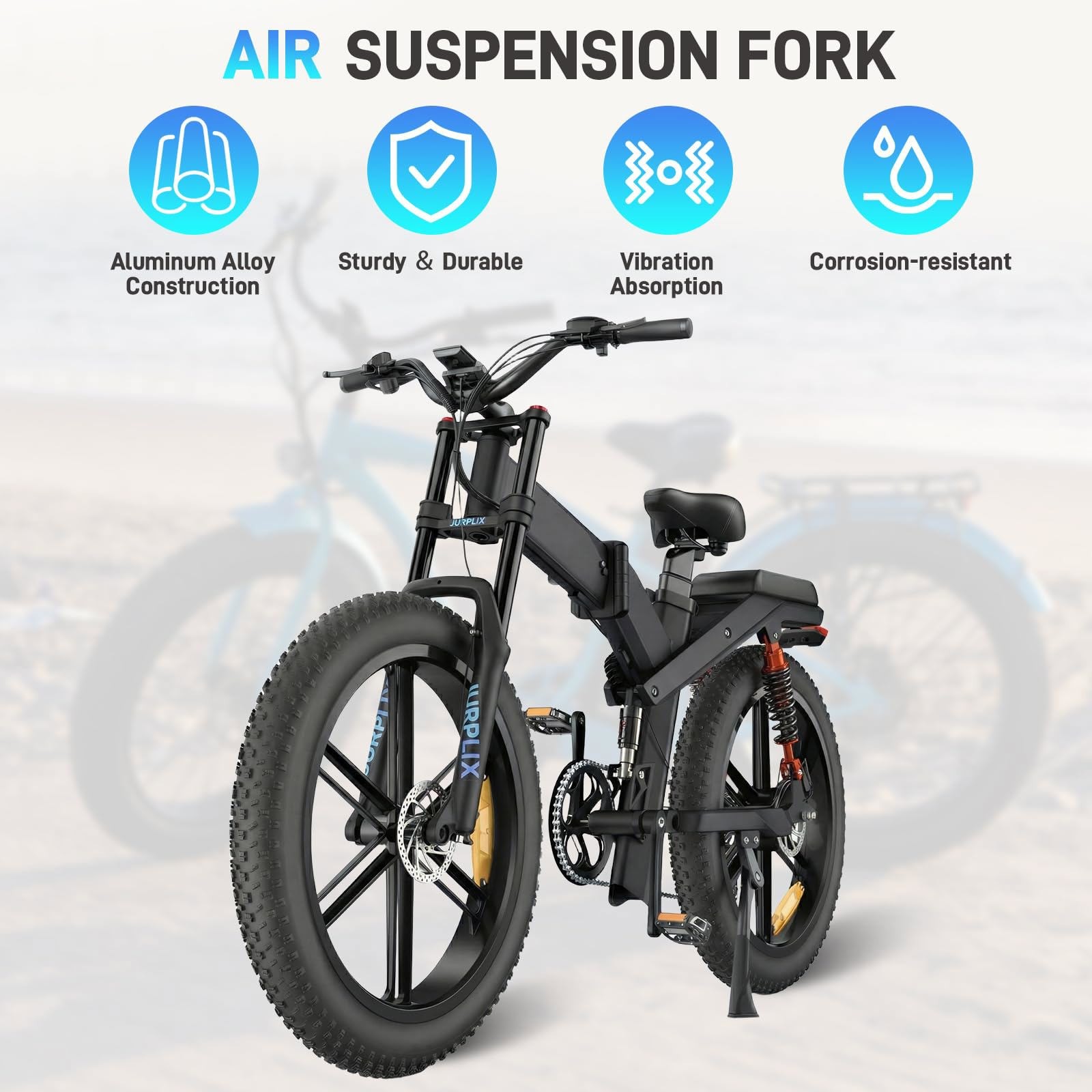 20″ 4.0 Air Suspension Fork Double Shoulder For Snow Beach E-MTB Bike Fat Tire