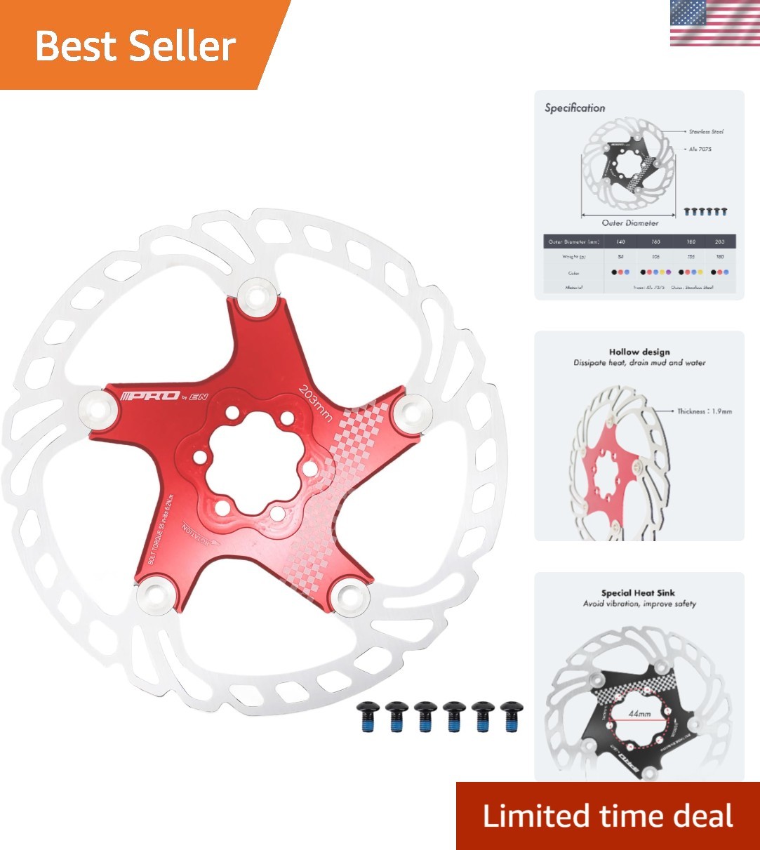 DJC Bike Brake Disc Rotor MTB Floating Brake Disc 140mm 160mm 180mm 203mm wit…