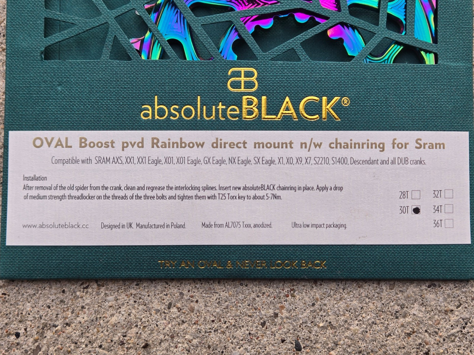 NEW absoluteBLACK Boost Oil Slick Direct Mount N/W Chainring for SRAM 30t