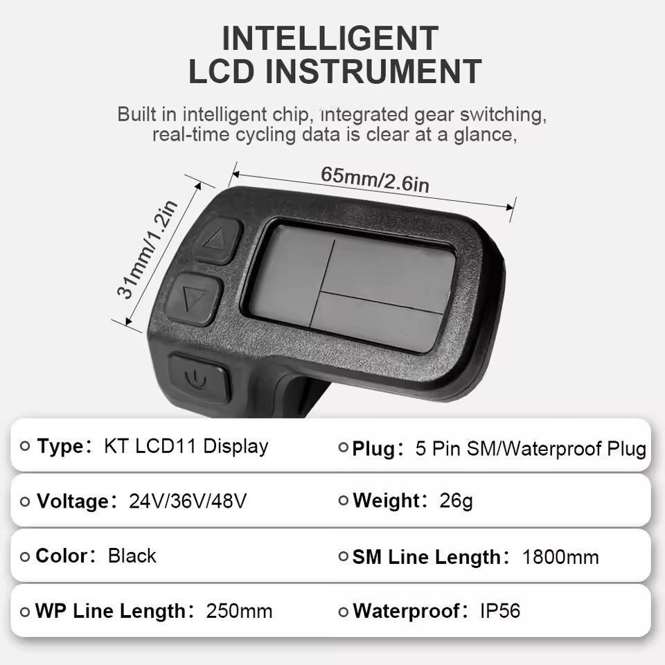 E-Bike 24V/36V/48V 5pin KT-LCD11 Display Power Speed Meter Control Panel WP Plug