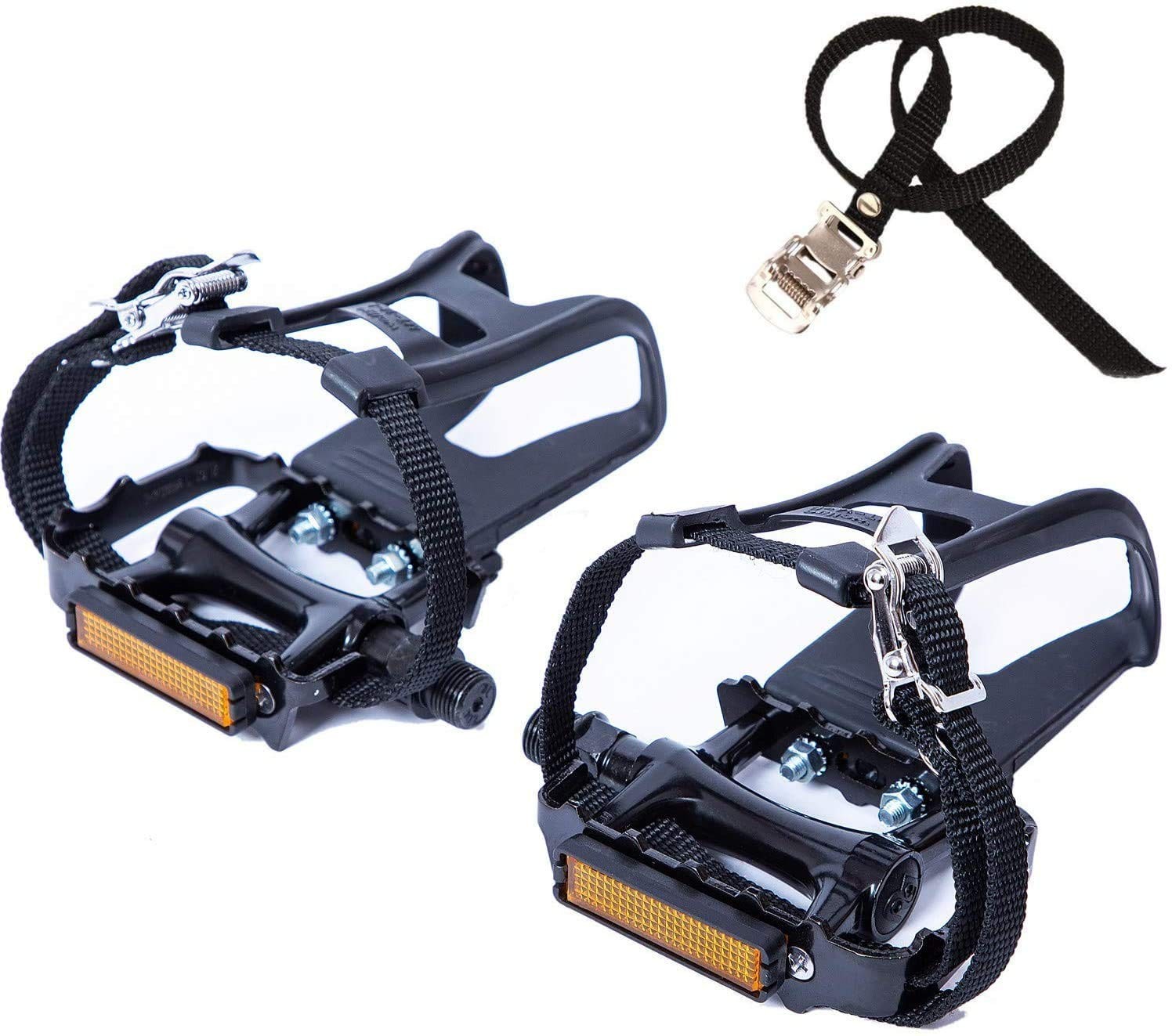 Bike Pedals With Toe Cages And Straps Universal Fit Bicycle 9/16 Inch Black