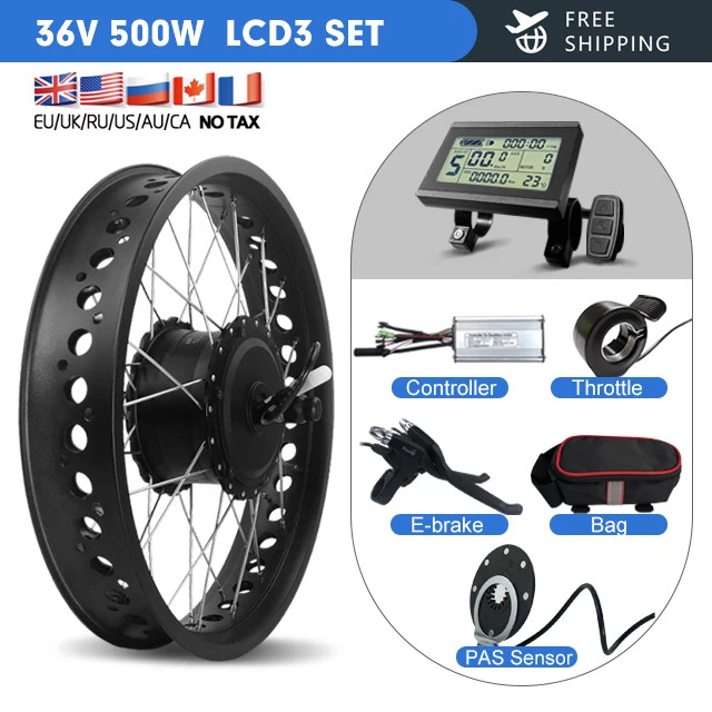36V/48V 500W Ebike Conversion Kit Fat Tire 4.0 Tyre Front Wheel Hub Motor