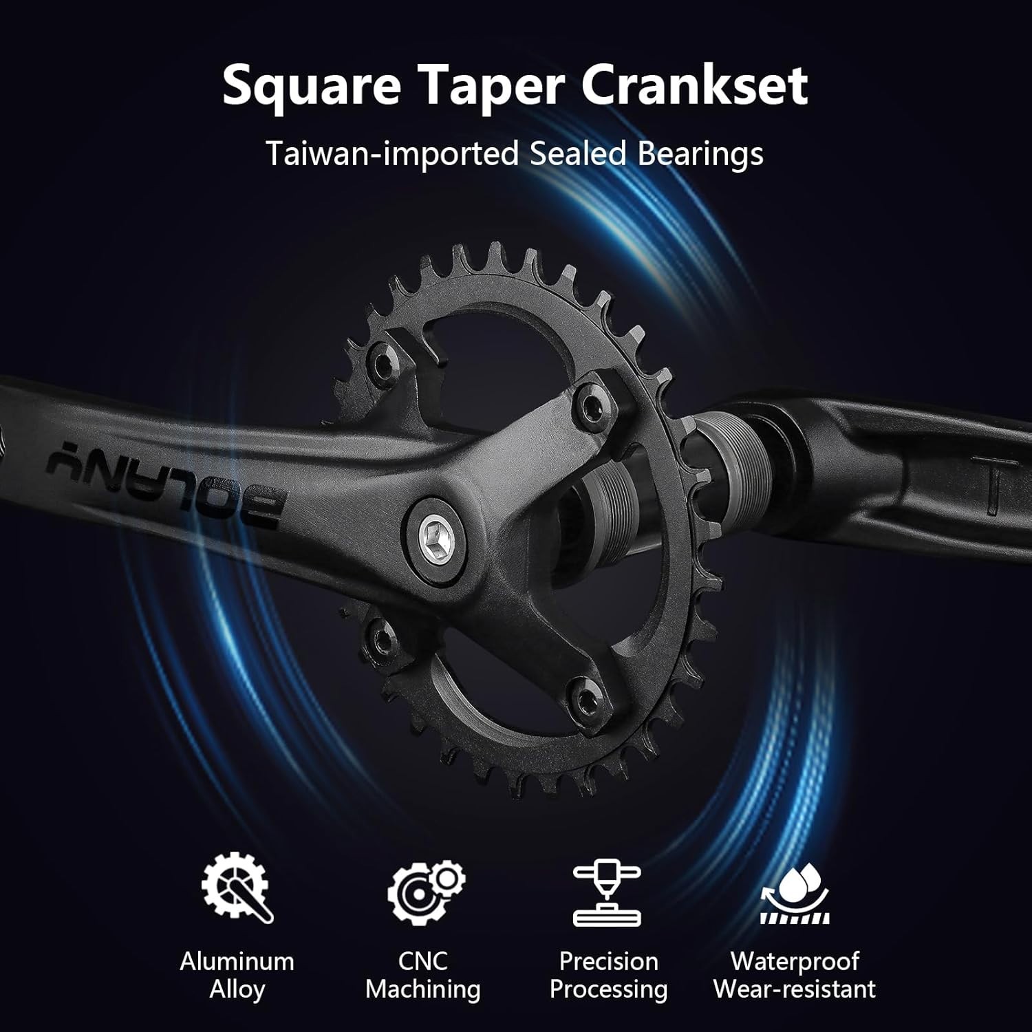 Lightweight 170mm MTB Crankset – Square Taper, 104 BCD – Customizable Chainrings