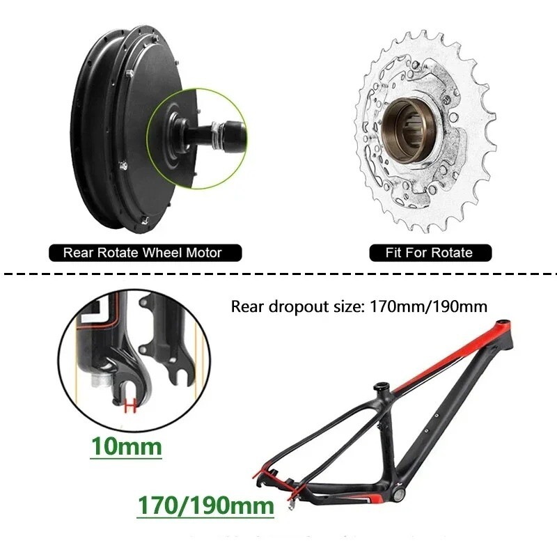 20 24 26er Snow E-bike Fat Tire Brushless Gear Rear Hub Motor Wheel 48V 1000W