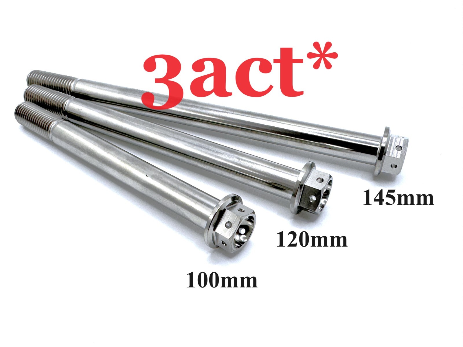 M10 x 100/ 120/ 145mm 1.25mm Pitch Titanium Flange Hex Bolt Race Spec Wire Hole